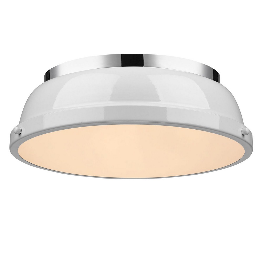 Golden Lighting-3602-14 CH-WH-Duncan - 2 Light Flush Mount in Classic style - 4.25 Inches high by 14 Inches wide Chrome White Aged Brass Finish